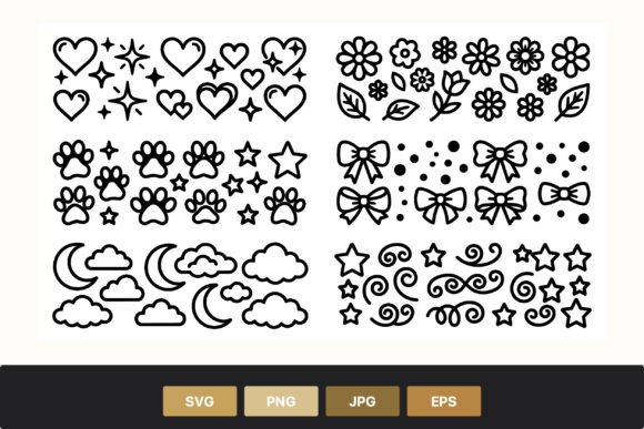 Black and White Cute Line Art Icons Graphics