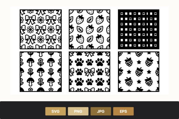 Black and White Cute Pattern Set Graphics for Crafting