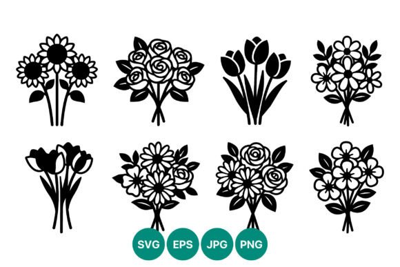 Black and White Flower Bouquets Graphics for Clean Editorial Design