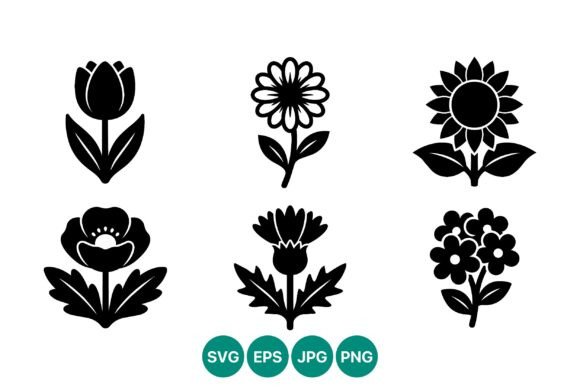 Black and White Flower Silhouette Icons for Modern Design