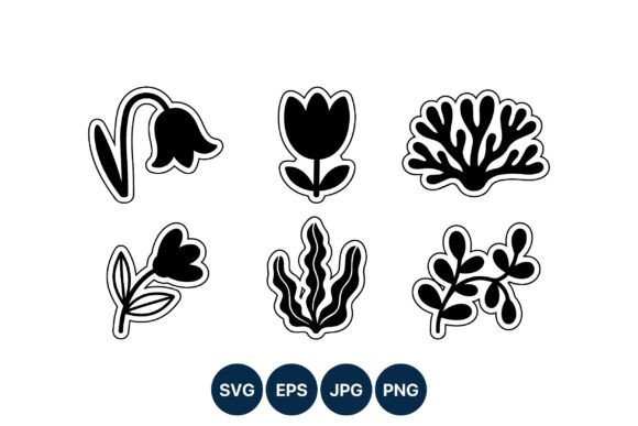 Black White Bold Botanical Flower Icon Graphics