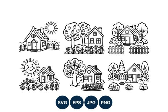 Black White Cute House Vector Art Graphics