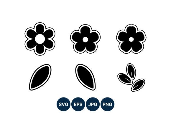 Black White Flower Leaf Icons Graphics