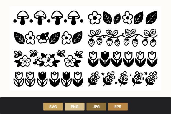 Black White Mushroom Flower Leaf Vector Graphics