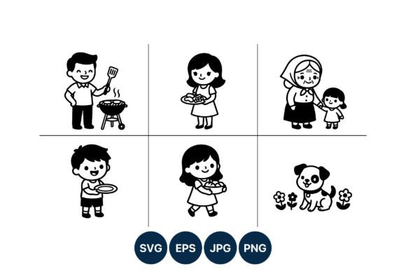 Children Cooking and Playing Vector Art Graphics