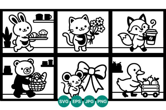 Cute Animal Line Art Vector Set