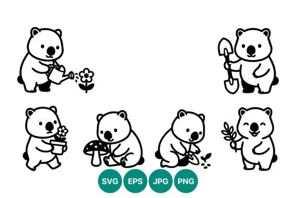 Cute Bear Gardening Vector Art Graphics