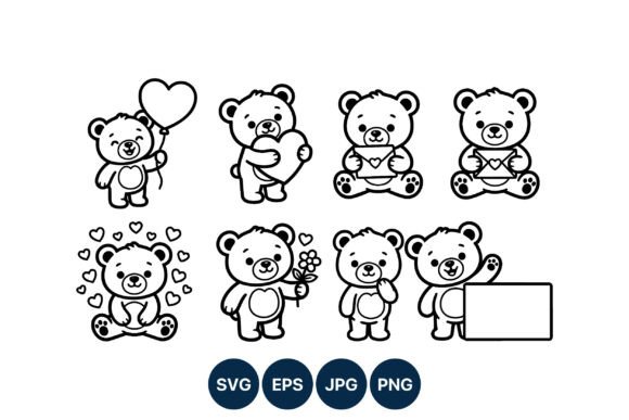 Cute Black and White Bears with Hearts