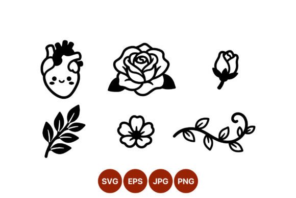 Cute Black White Heart Rose Flower Graphics