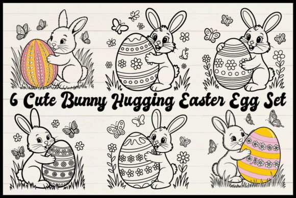 Cute Bunny Hugging Easter Egg Set Graphics