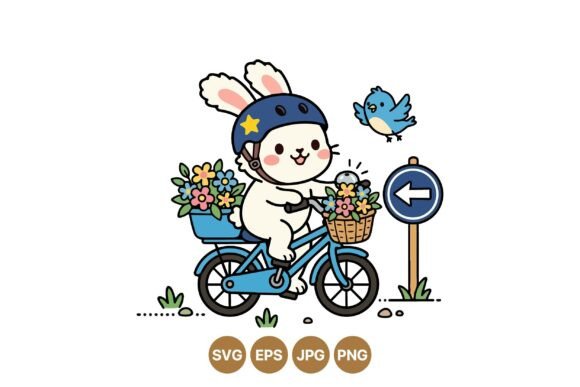 Cute Bunny Riding Bicycle Graphics