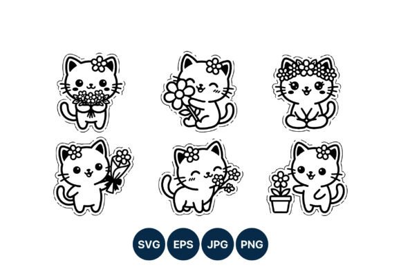 Cute Cat Line Art Vector Set Graphics