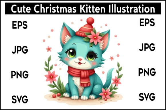 Cute Christmas Kitten Illustration