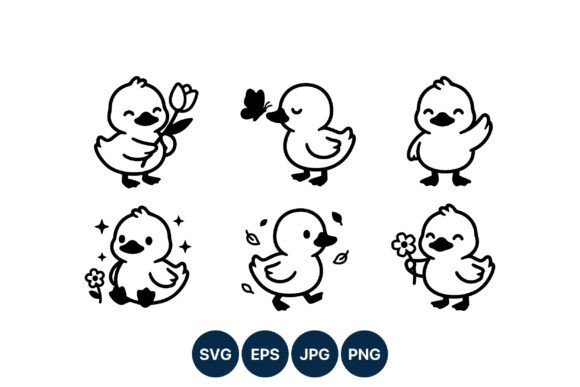 Cute Duckling Line Art Vector Graphics