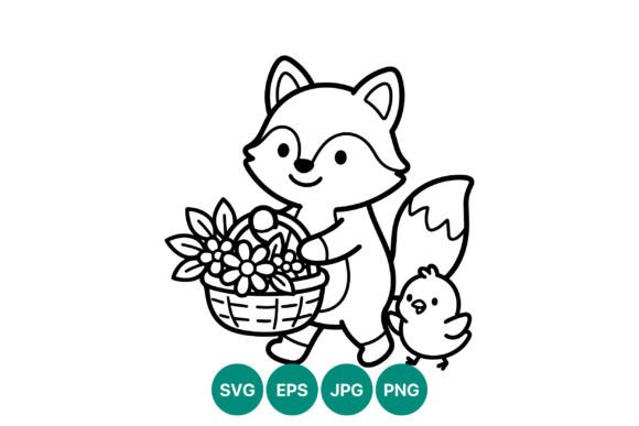 Cute Fox Carrying Flower Basket Graphics