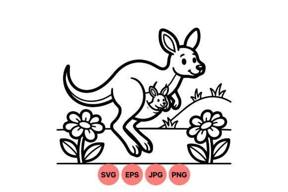 Cute Kangaroo Mom and Baby Svg