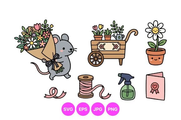 Cute Spring Garden Graphics for Editorial and Web Use
