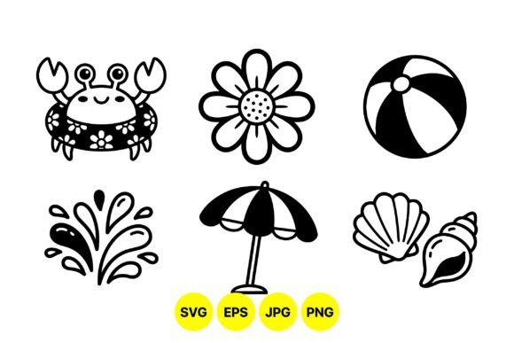 Cute Summer Beach SVG Clipart Graphics