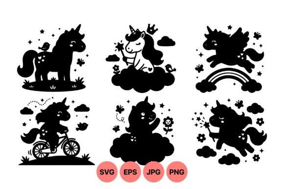 Cute Unicorn Silhouette SVG Set Graphics