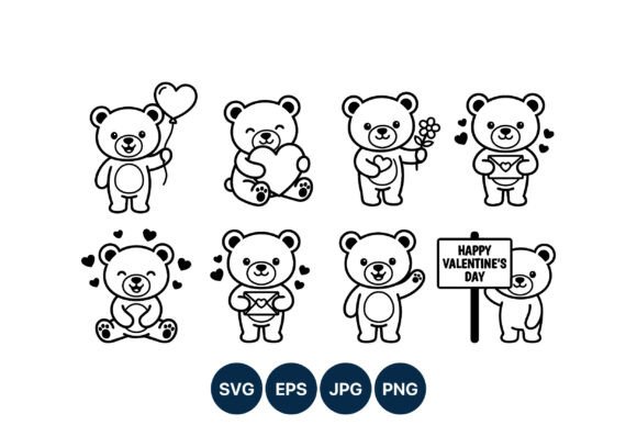Cute Valentine Bear Line Art Graphics