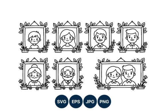 Family Portraits Line Art Black White Graphics