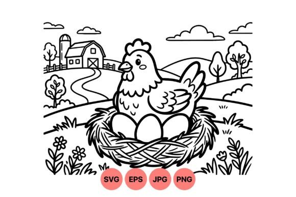 Farm Hen Nesting Eggs Graphics