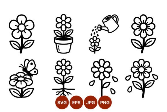 Flower Line Art Icons Graphics for Local Branding