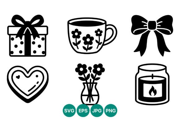 Gift Box Tea Cup Heart Vase Candle Icon Graphics
