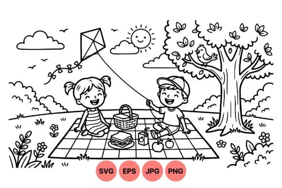 Kids Picnic Outdoor Clipart