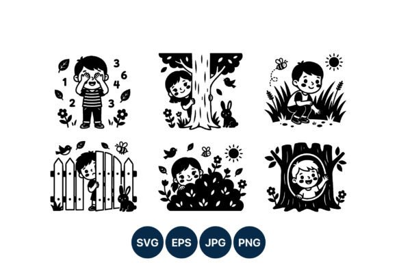 Kids Playing Hide and Seek Graphics