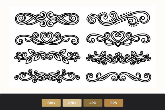 Ornamental Swirl and Heart Flourishes Graphics
