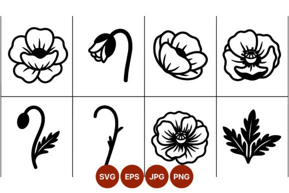 Silhouette Poppy Flower Leaf Vector Graphics