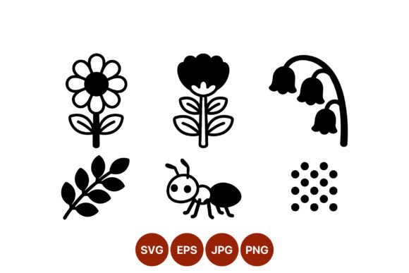 Simple Black White Flower Ant Icons Graphics