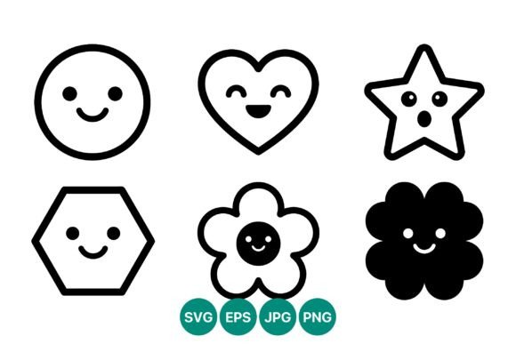 Smiling Black and White Cartoon Shapes