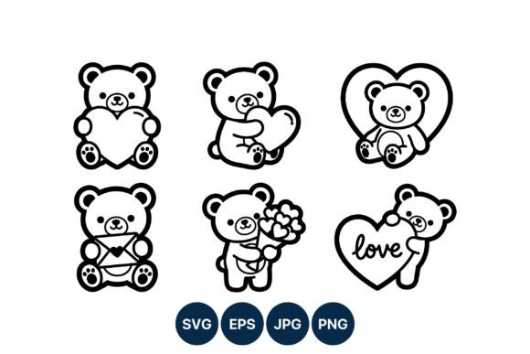 Teddy Bear with Hearts Line Art