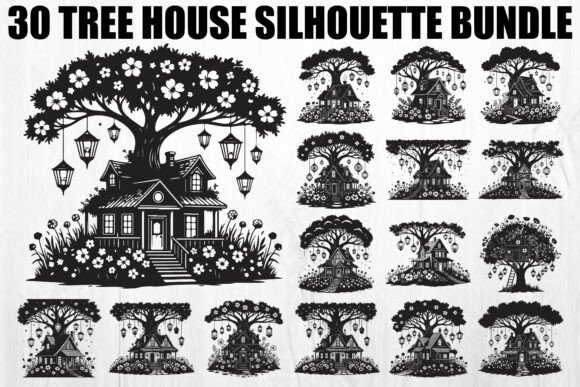 Tree House Silhouette Graphics for Crafters